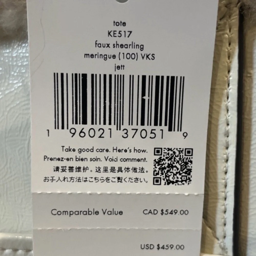 Kate Spade New York Jett cream-colored ("Meringue") Faux Shearling Tote NWT - Picture 2 of 12